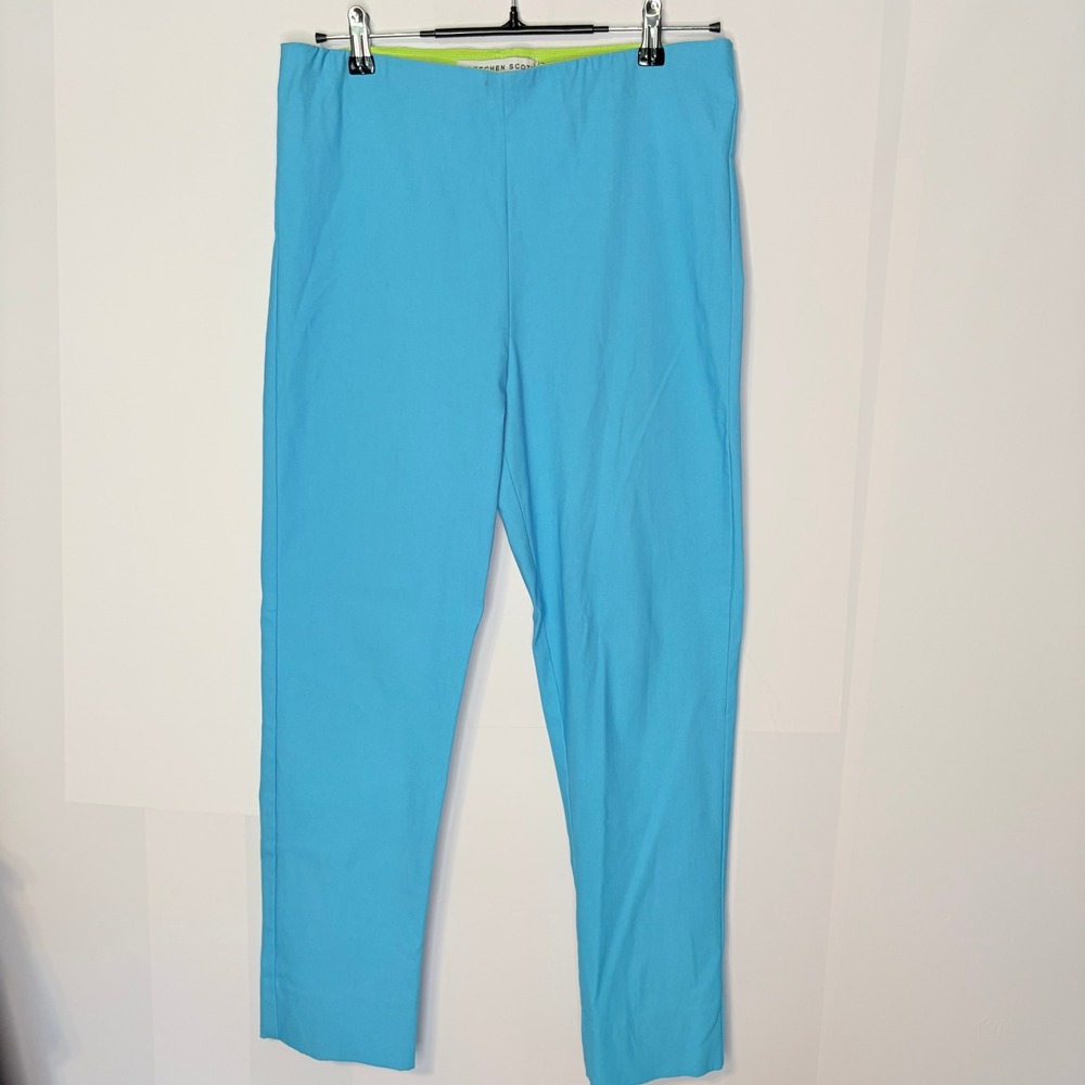 Gretchen Scott Ankle Pants Extra Large Preppy Blue Pull On Slit Hem Trousers XL